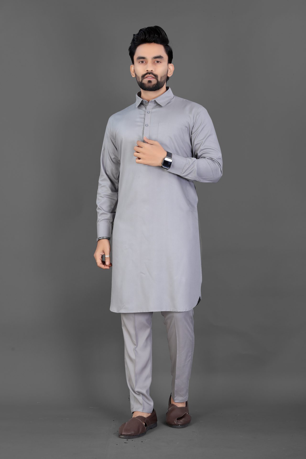 Grey Punjabi Kurta Pajama - Image 3
