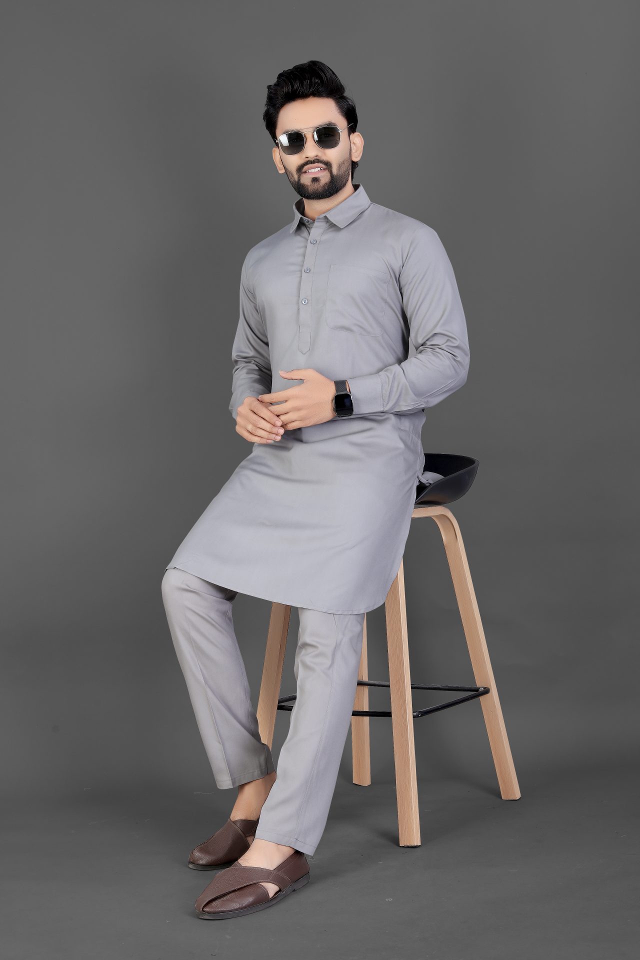 Grey Punjabi Kurta Pajama - Image 5