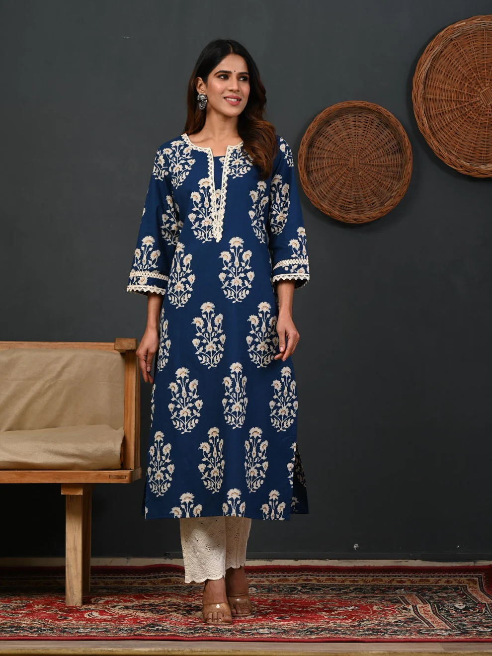 Printed Cotton Blue Kurta - Image 2