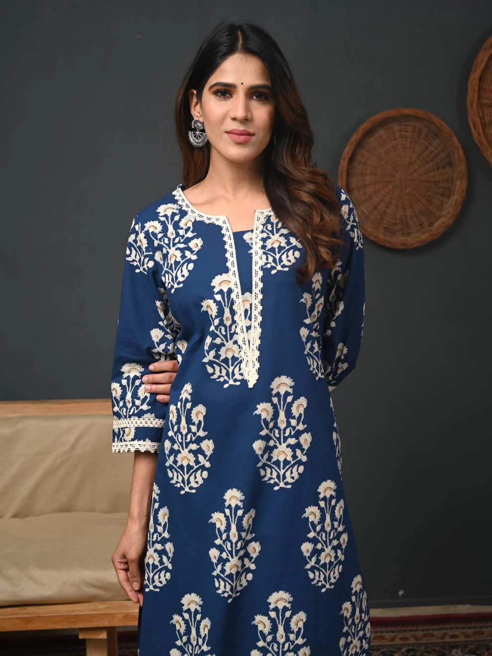 Printed Cotton Blue Kurta - Image 3