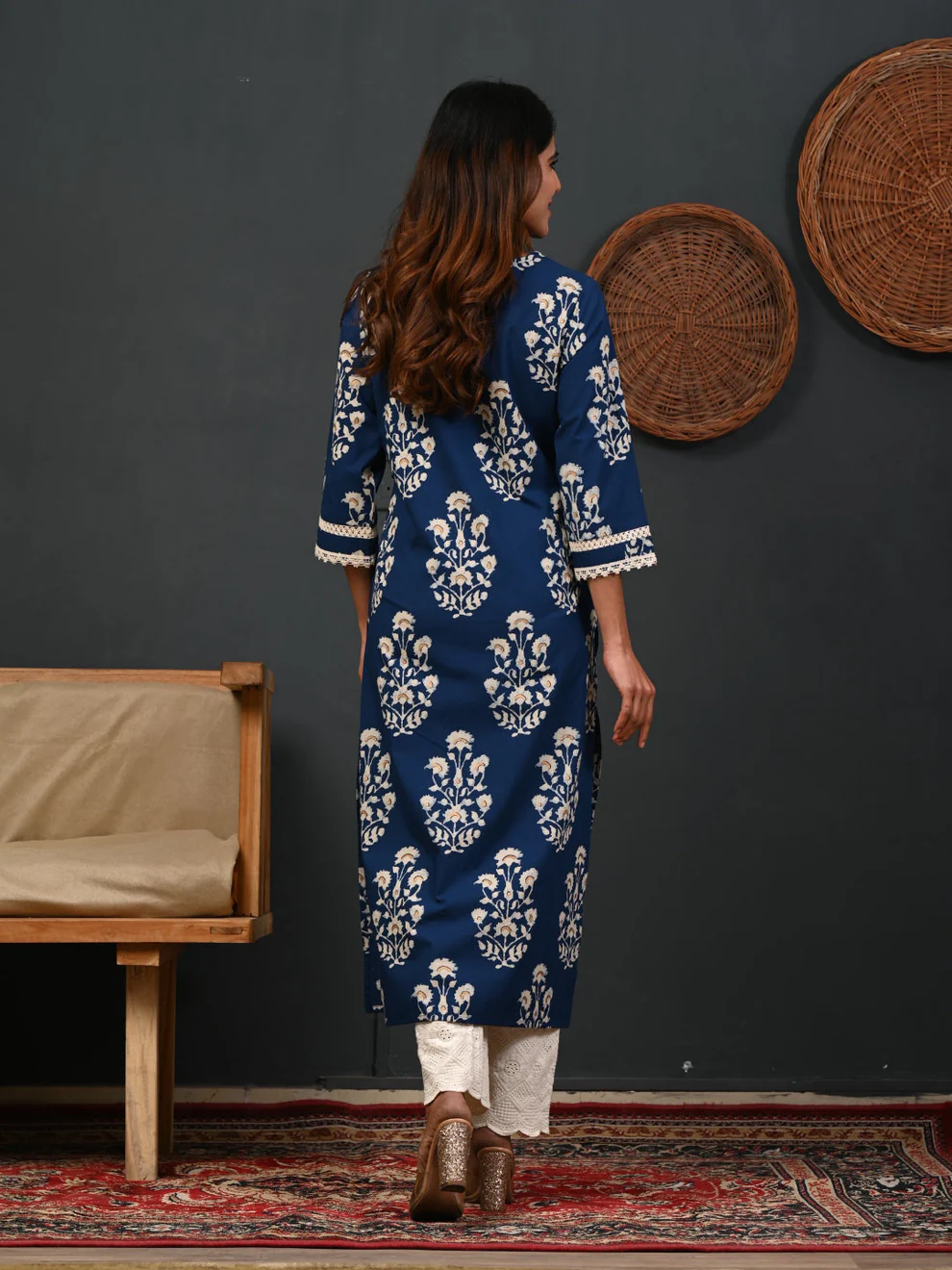 Printed Cotton Blue Kurta - Image 5