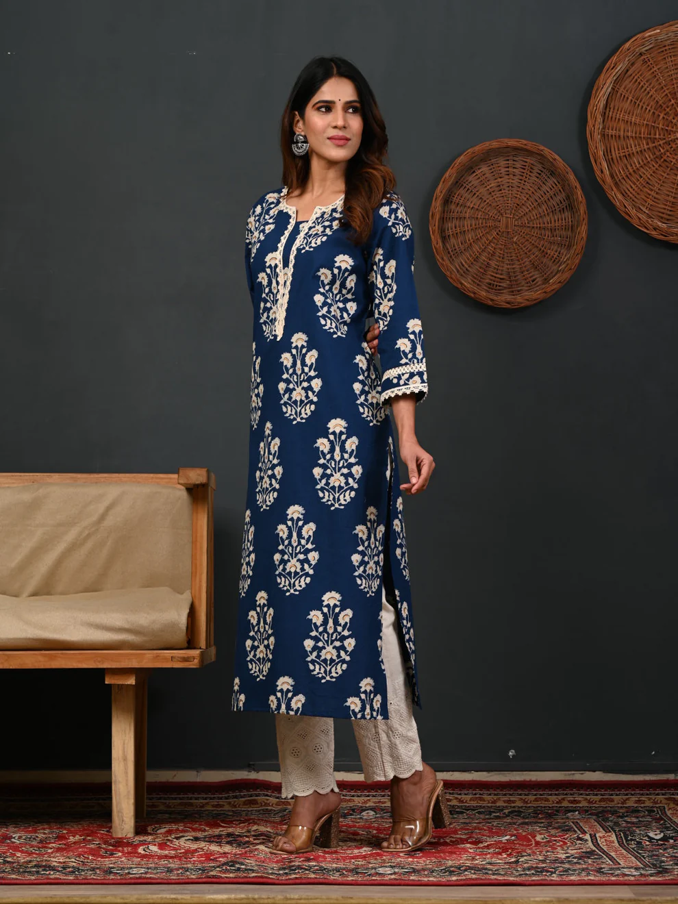 Printed Cotton Blue Kurta - Image 6