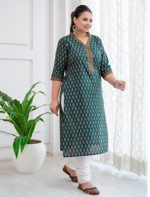 Green Printed Straight kurta