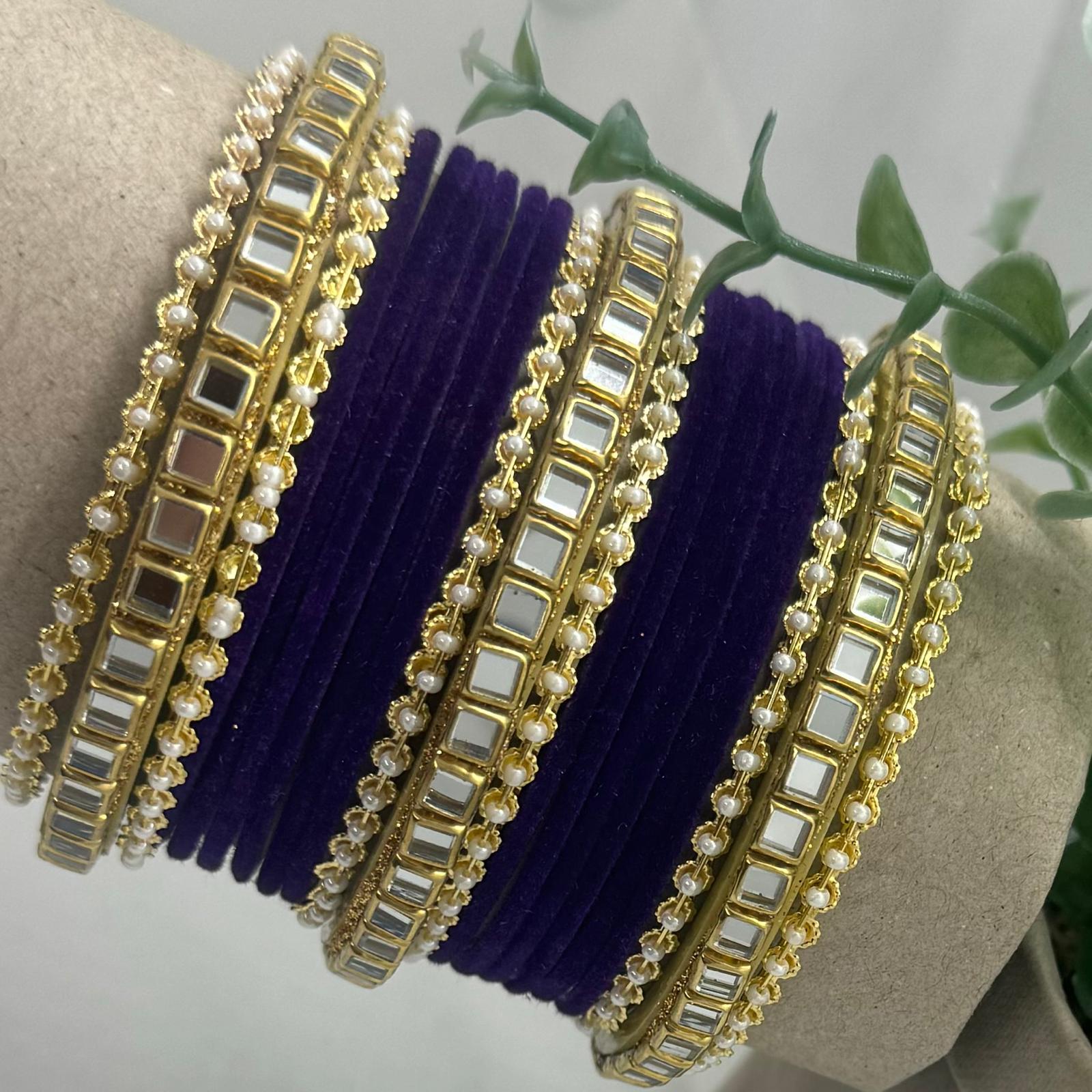 Purple Gold Stone Velvet Bangles - Image 2