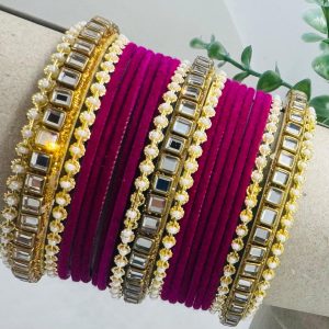 Magenta Gold Stone Velvet Bangles