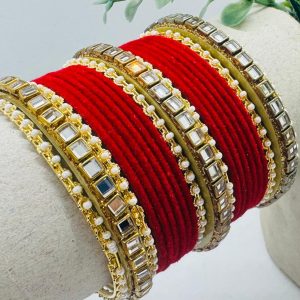 Red Gold Stone Velvet Bangles