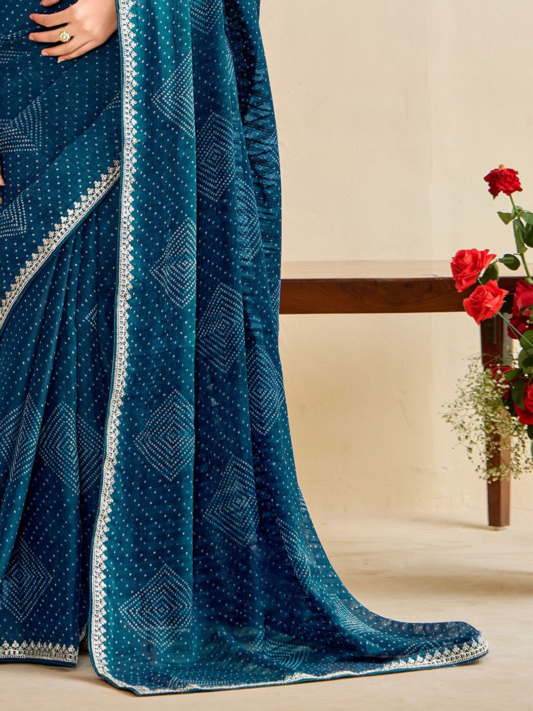 Bandhani Saree With Embroidered Blouse - Image 2