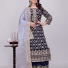 Blue Heavy Embroidered Palazzo Suit