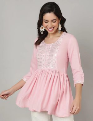Pink Cotton Short Kurti Top