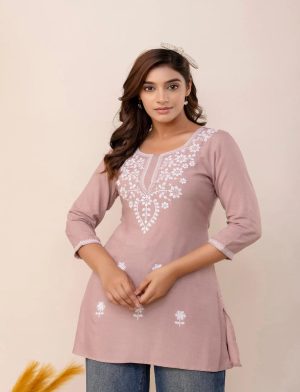 Rayon Mauve Embroidered Short Top