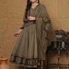 Brown Cotton Anarkali Kurti Set