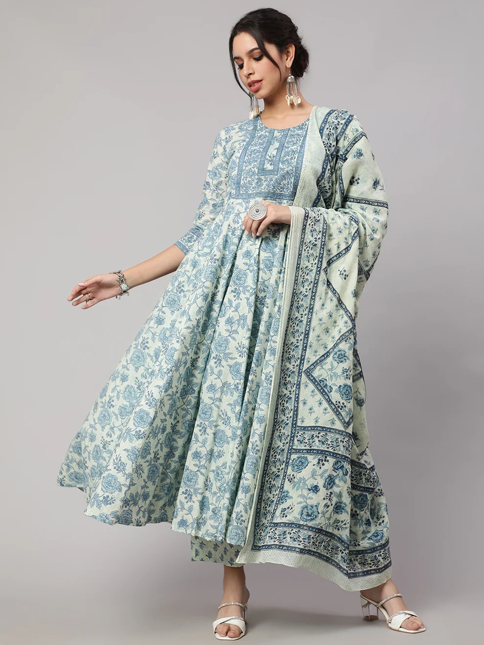 Floral Cotton printed Anarkali set - Image 2