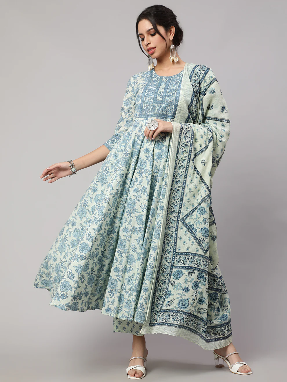 Floral Cotton printed Anarkali set - Image 3