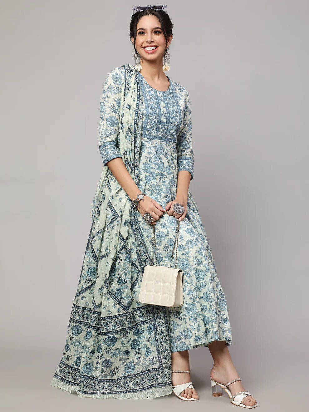 Floral Cotton printed Anarkali set - Image 4
