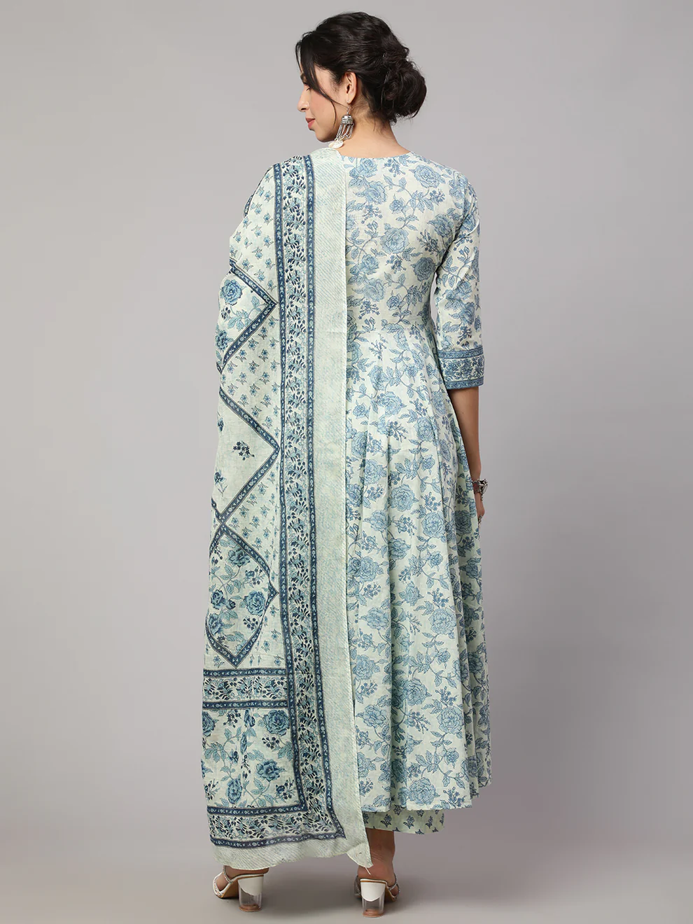 Floral Cotton printed Anarkali set - Image 5