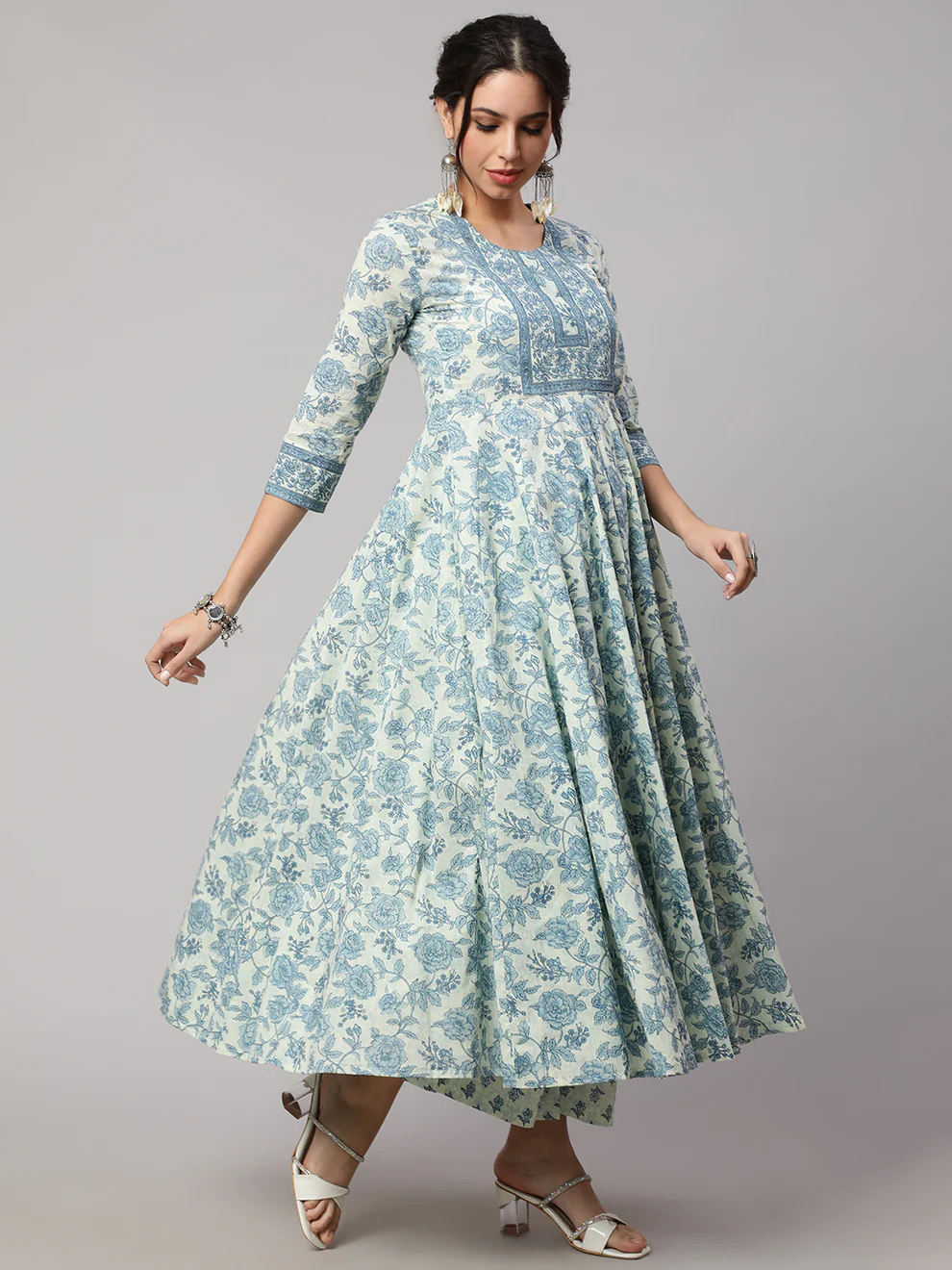 Floral Cotton printed Anarkali set - Image 6