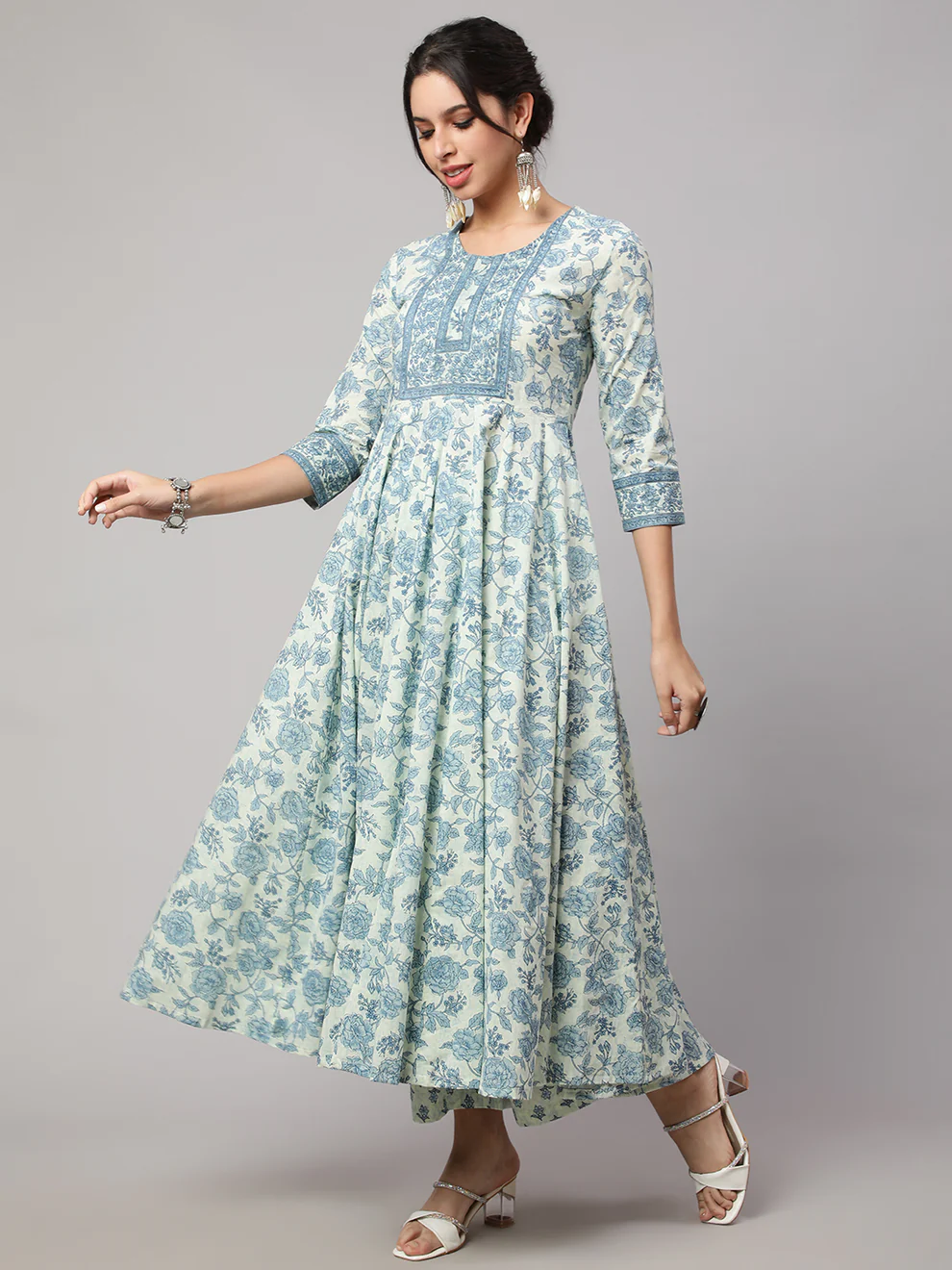 Floral Cotton printed Anarkali set - Image 7