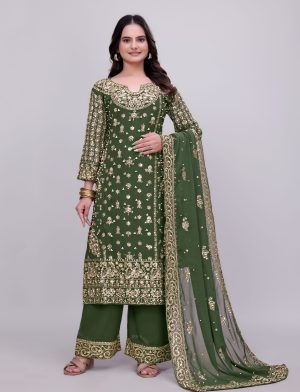 Green Heavy Embroidered Palazo Suit