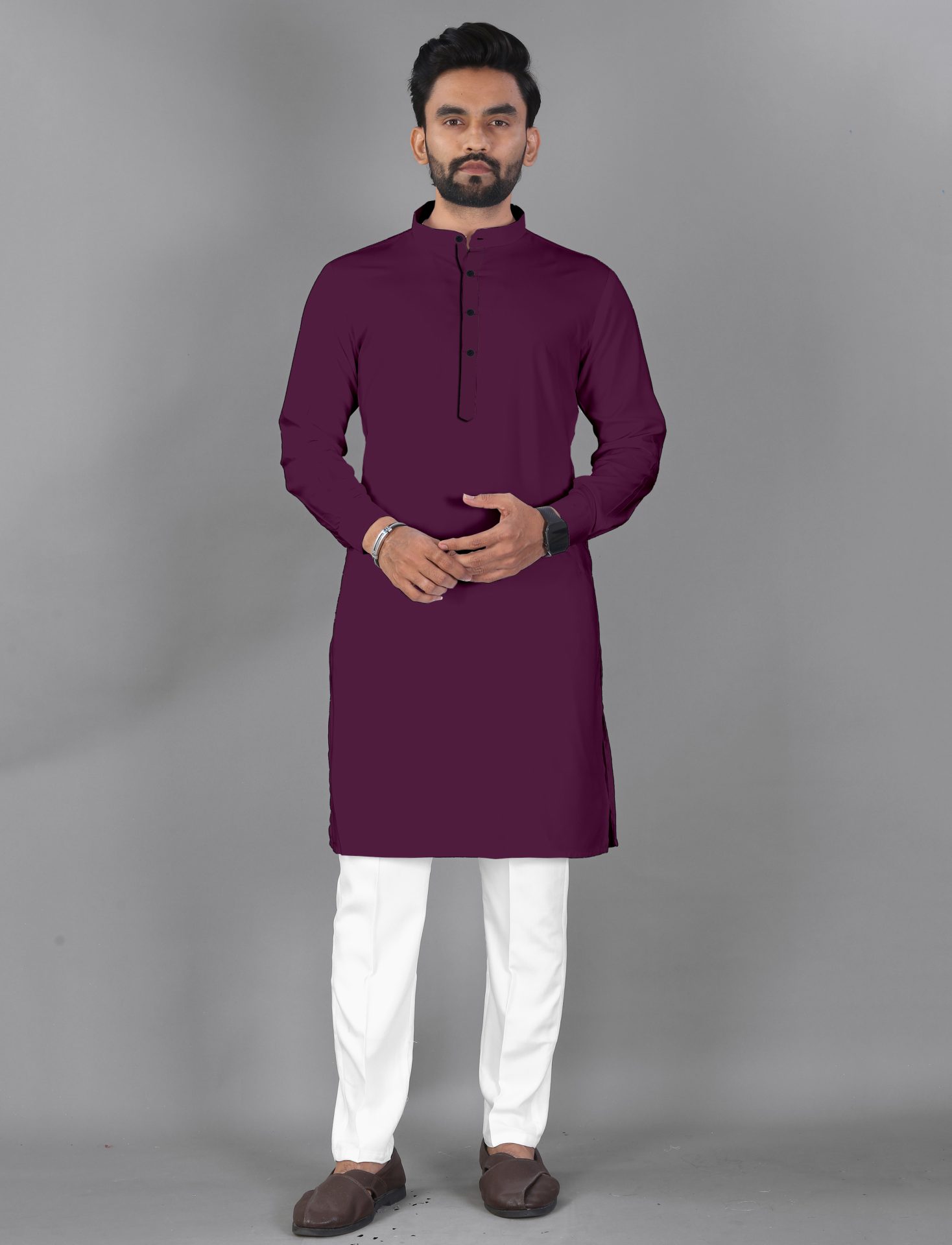 Ban Collar Purple Kurta Pajama
