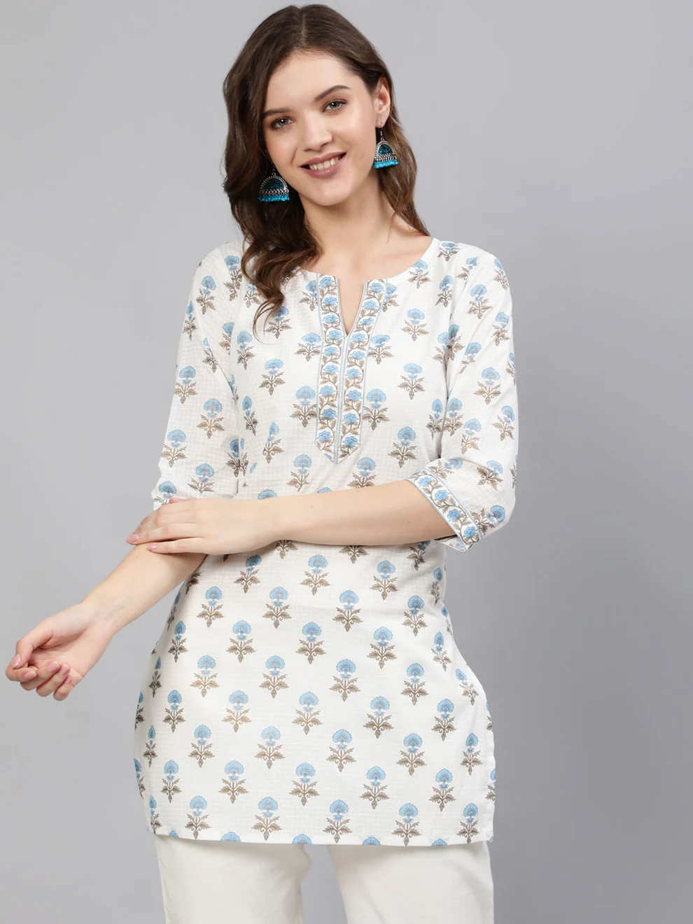 White Printed Short Kurti - Image 2