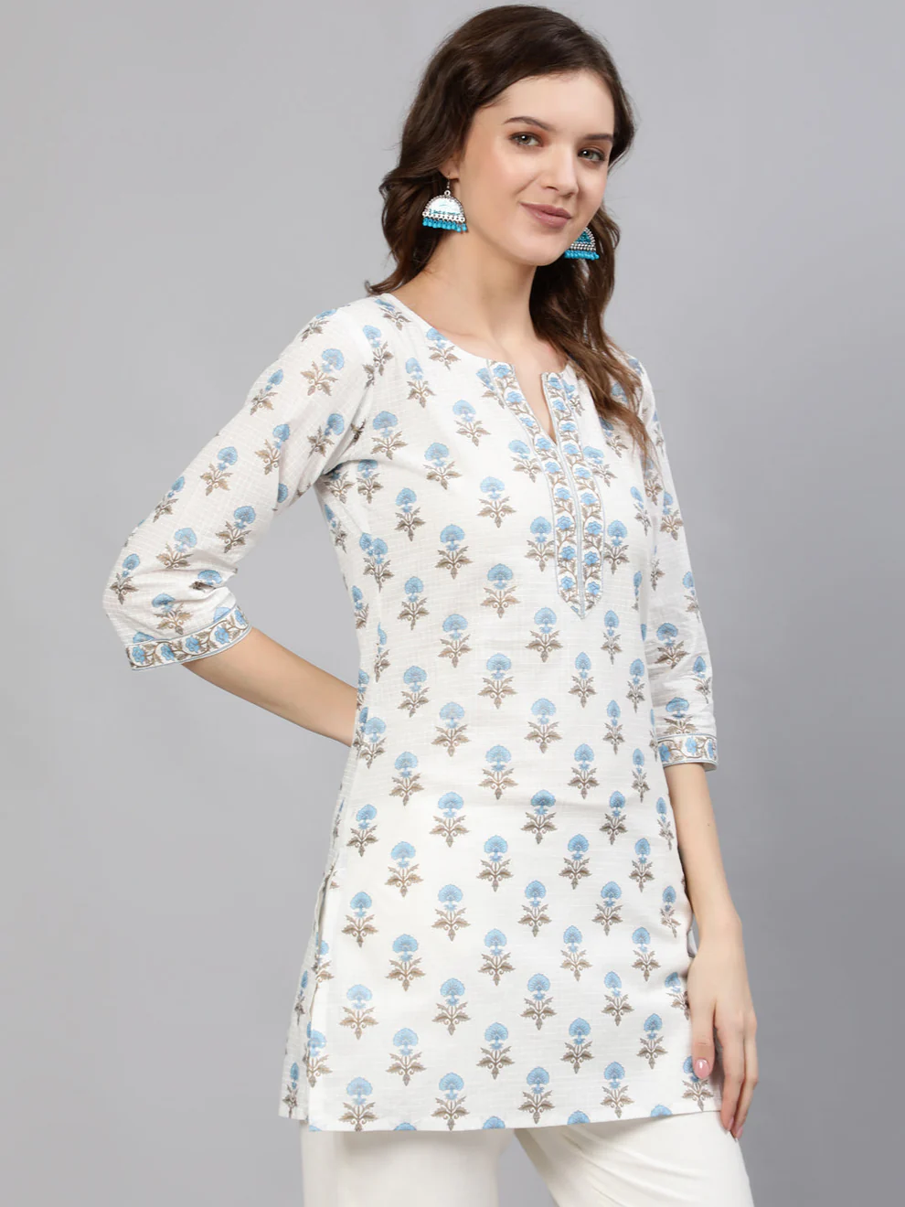 White Printed Short Kurti - Image 4