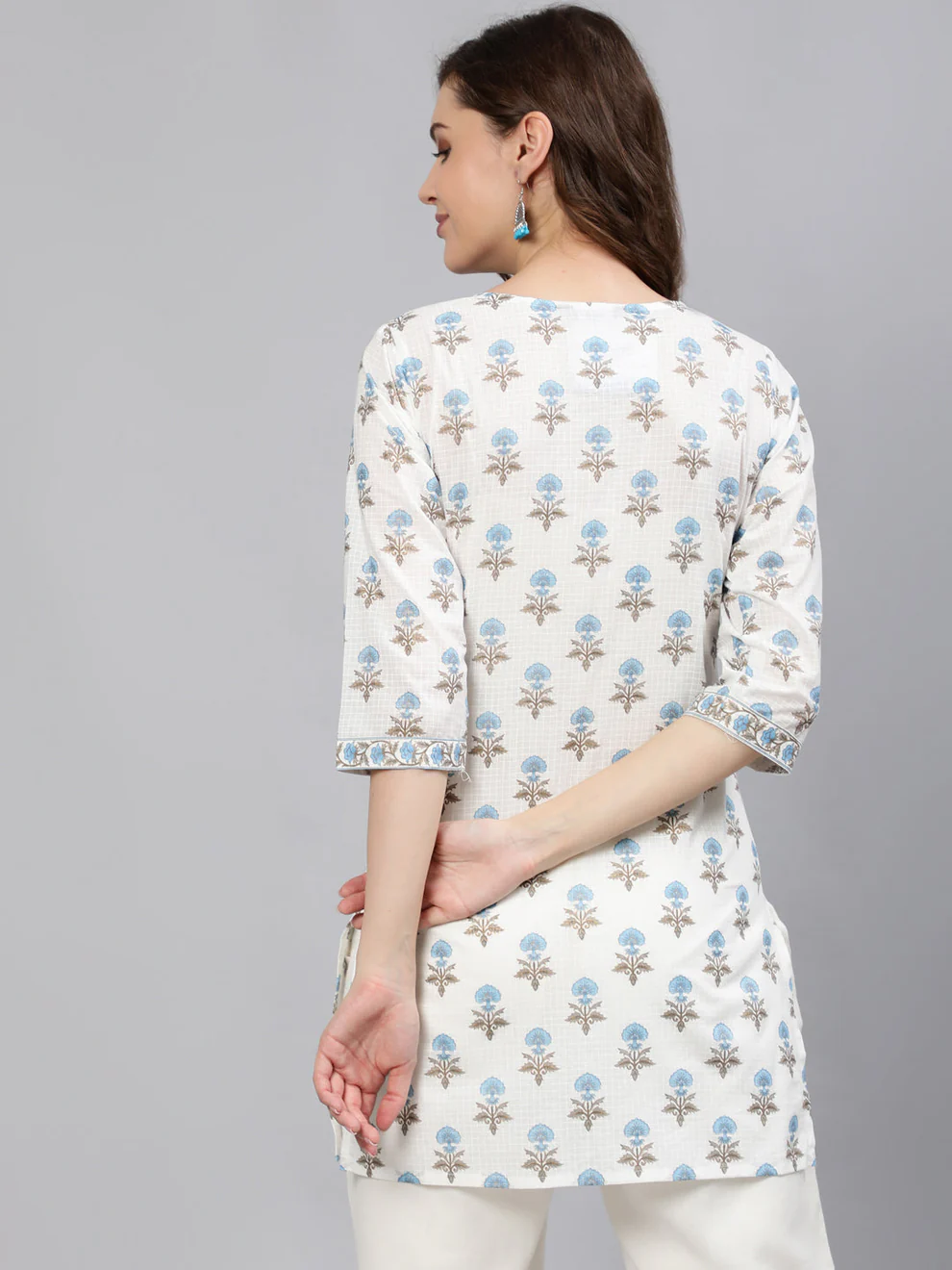 White Printed Short Kurti - Image 5