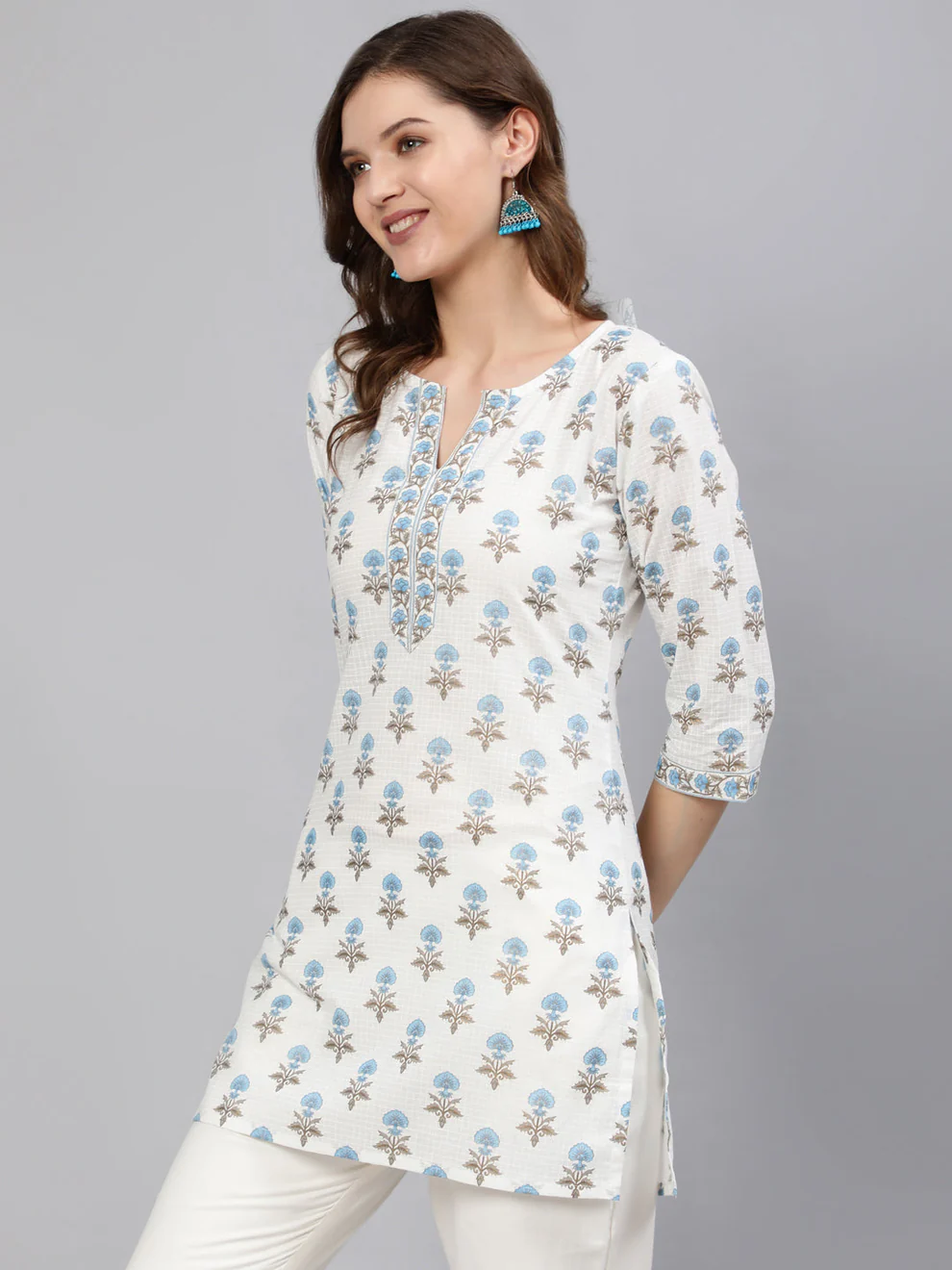 White Printed Short Kurti - Image 7