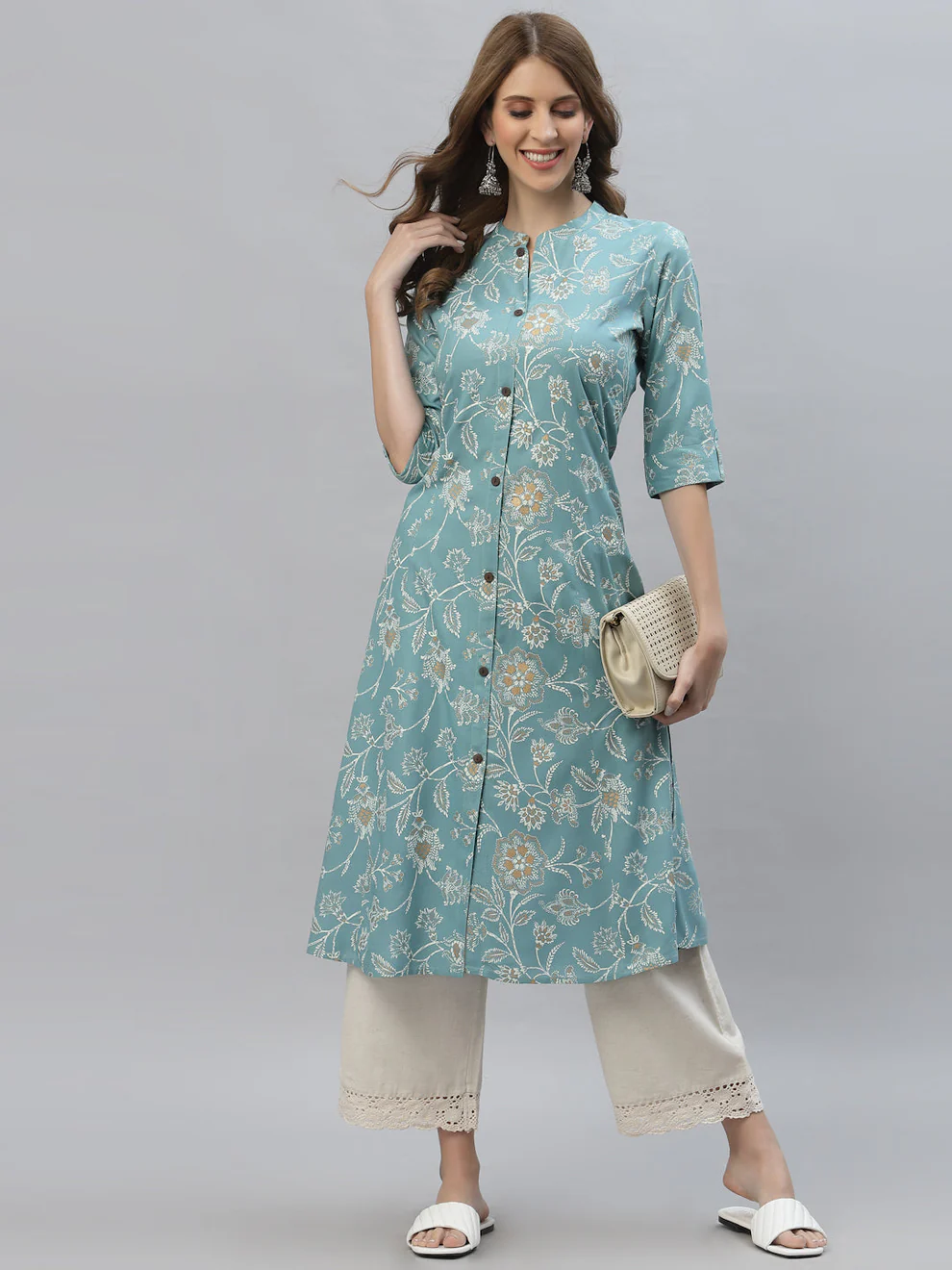 Floral Print A-Line Kurta - Image 2