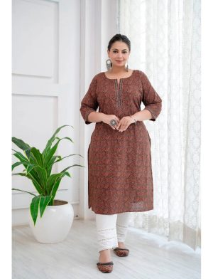 Rust Printed Straight Kurta