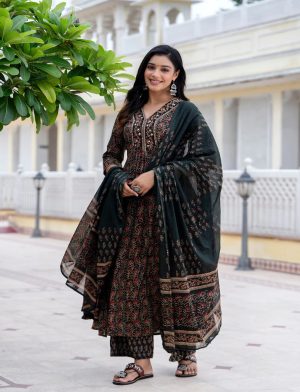 Embroiderd Printed Kurta Bottom Dupatta Set