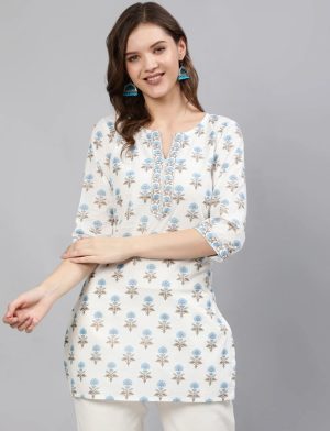 White Printed Short Kurti
