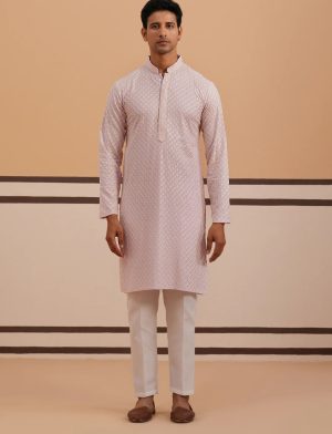Purple Rayon Embroidered Kurta Pyjama