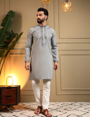 Embroidered Silk Kurta Pajama Mens