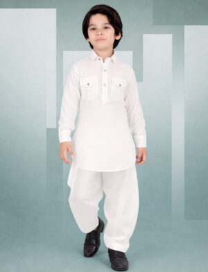 White Cotton Pathani Kurta Pajama