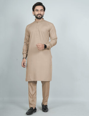 Beige Ban Collar Kurta Pajama