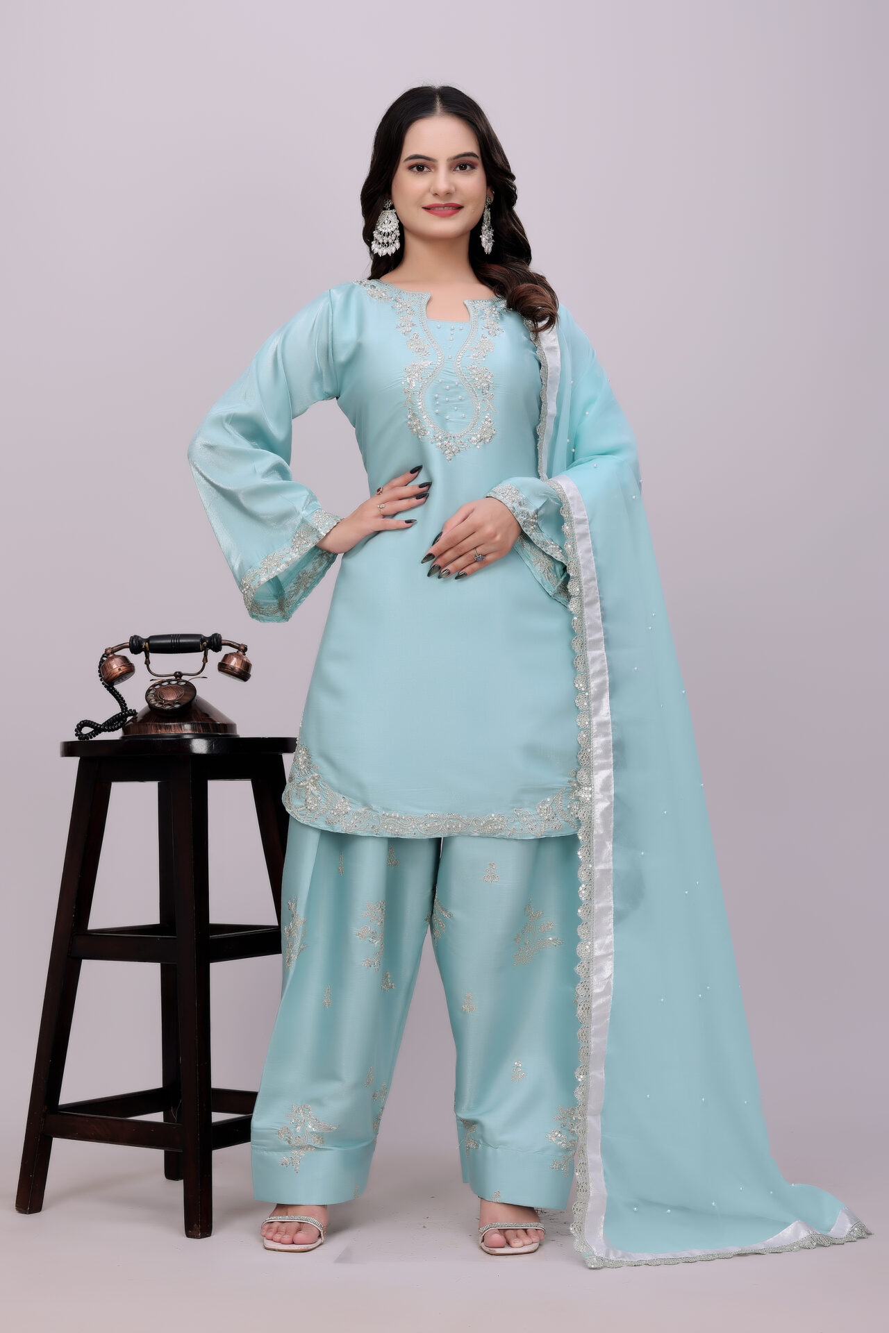 Sky Blue Farshi Salwar - Image 4