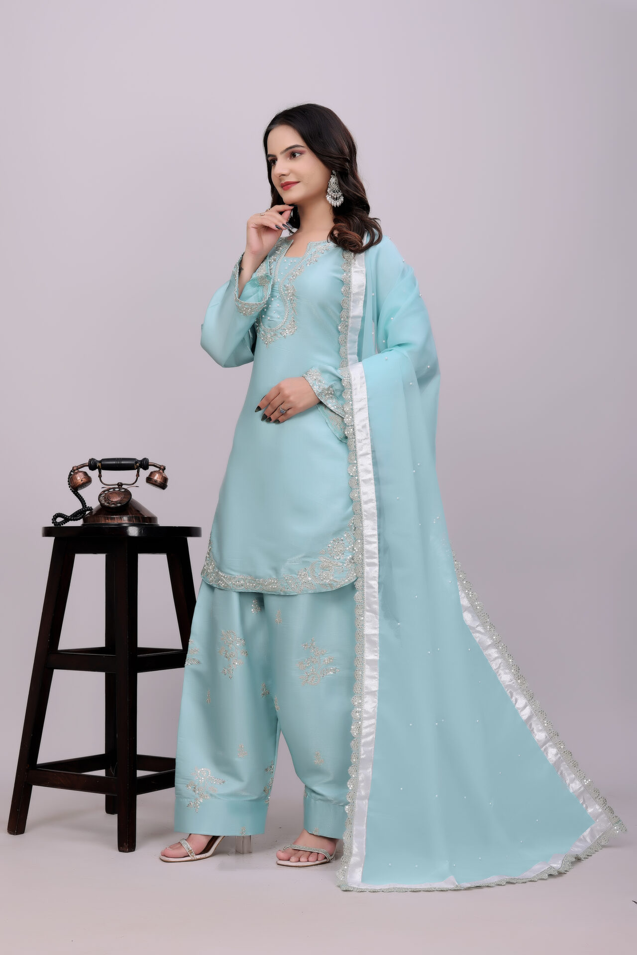 Sky Blue Farshi Salwar - Image 3