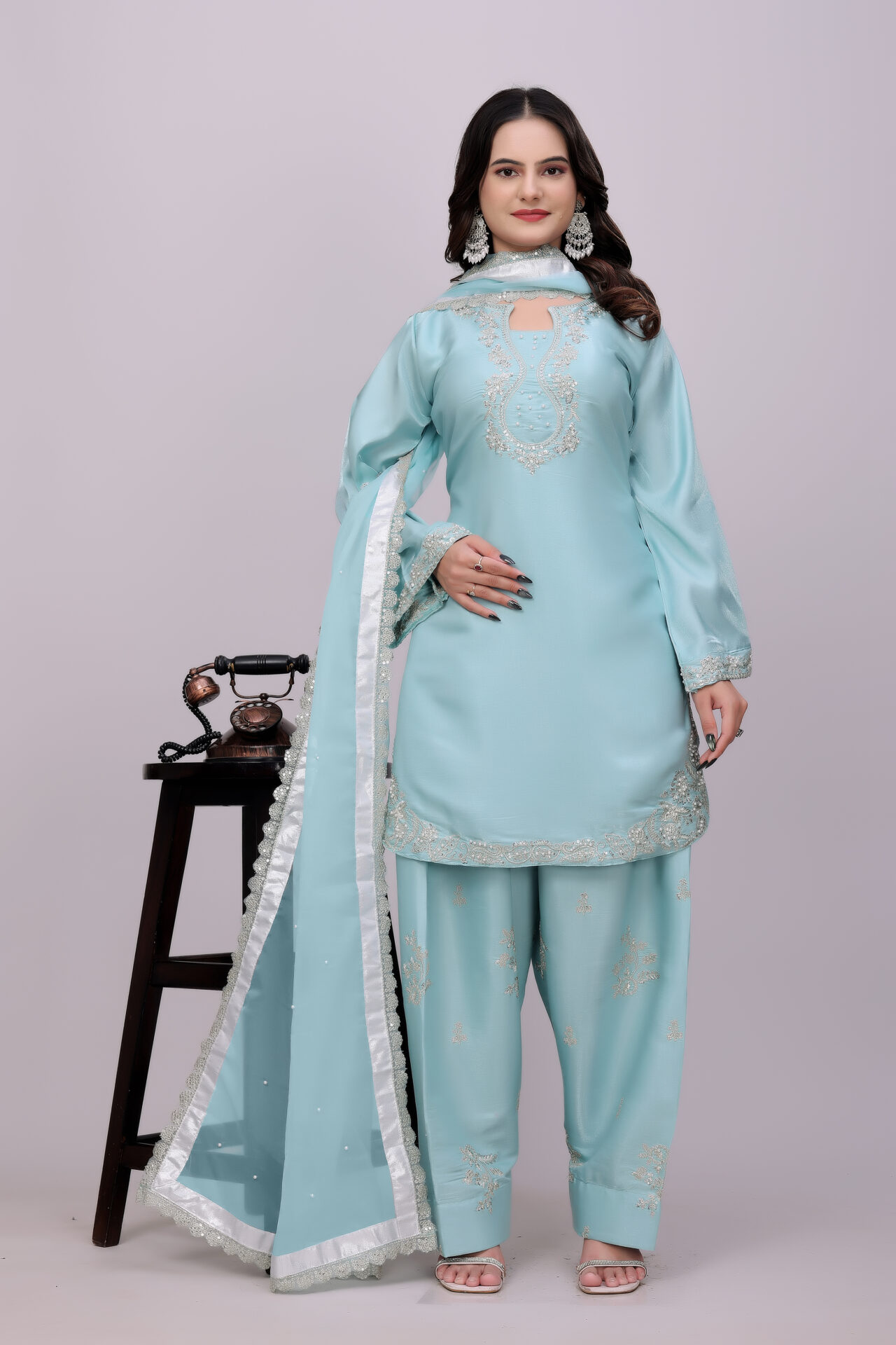 Sky Blue Farshi Salwar - Image 2